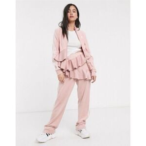 adidas Originals x J KOO Velour Trefoil Ruffle Track Pants‎ Size M pink